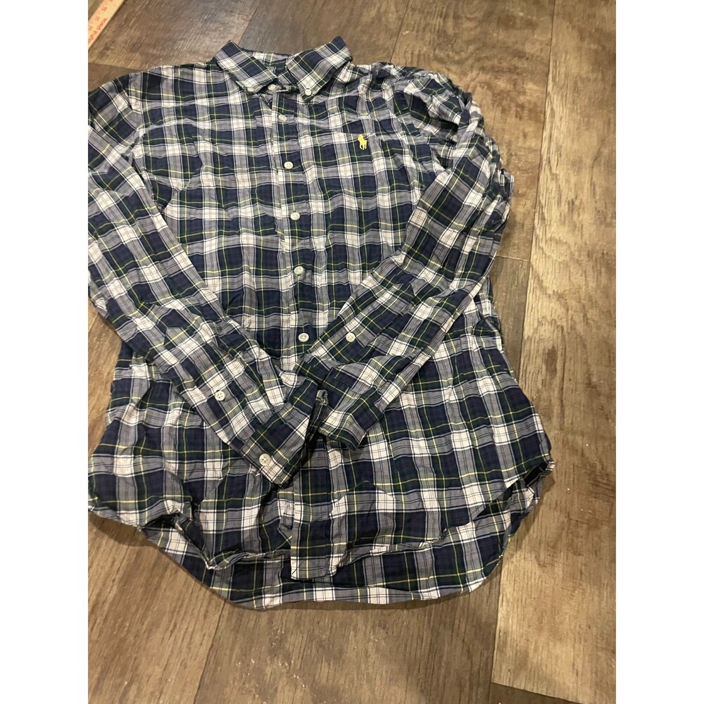 Ralph Lauren Polo Navy Green White Plaid Button-Down Shirt Slim Fit